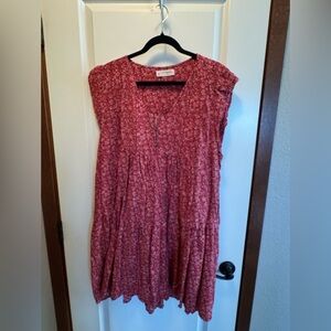 Lucky Brand Red and Pink Patterned Dress